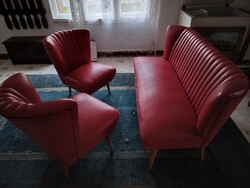 Retro műbőr kanapé  fotelekkel garnitúra