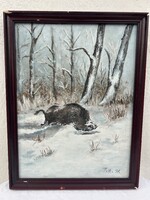 Jelzett vaddisznó festmény !