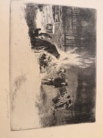 Csergezán Pál – eredeti, kézzel jelölt rézkarc, téli jelenet, keretezve