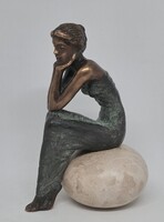 Czobor Sándor "Kis merengő" bronzszobor, eredetiségigazolás, ingyen posta