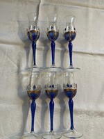 Álomszép arany, kék festett üveg pohár készlet, finom darab.