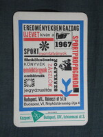 Kártyanaptár,Budapest,sportpropaganda vállalat,jegyárusitás,zászlók,könyvek, 1967