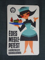 Kártyanaptár,ÁFÉSZ szövetkezet,cukrászda,presszó,grafikai,reklám figura,pincérnő,1967