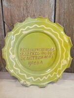 Antik évszámos , feliratos korondi tányér 1906, Újszékely, Demeter Zsigmond