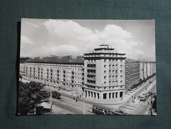 Képeslap,Szlovákia,Bratislava,Pozsony,villamos megálló,trolibusz,városi látkép,részlet,1960-