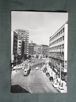 Képeslap,Szlovákia,Bratislava,Pozsony,villamos,autó,Sztálin tér,városi látkép,részlet,1960-