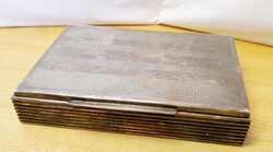 Antik ezüstözött cigaretta, vagy kártyatartó dobozka, Magyar FÖÉ jelzéssel, Egyedi ritkaság