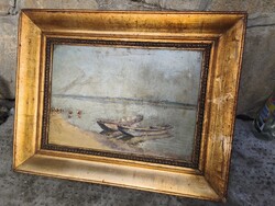 Siuda Nándor , Dunapart , festmény , 1951