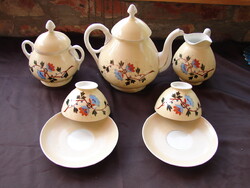 Szecessziós, 2 személyes kézzel festett teás készlet. Hibátlan, jelzés nélkül, 1900-as évek eleje.