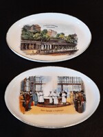 2 db. Antik Karlsbad-i fürdőkúra porcelán emléktálka