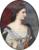 1Z098 Antik jelzett különleges biedermeier női portré csont miniatúra