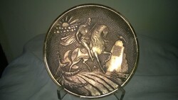 Réztálka Sárkányölő Szent György átm. 12 cm hibátlan szép munka