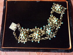 Antik ötvösékszer _aranyozott ezüst karkötőm_ eredeti türkizekkel díszítve