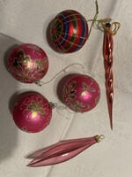 Retró üveg gömbök jégcsapok  karácsonyi dísz, 6 db.