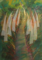 Illényi Tamara "Út" c. különleges selyemakvarell keretezve, ingyen posta