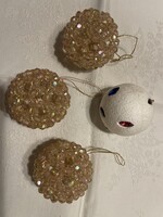 Retró gömbök  gyöngyös, köves, karácsonyi dísz, 4 db.