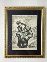 Udvary Pál - Pasuthné című rézkarca , üvegezett kertben .