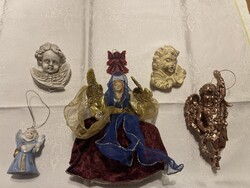 Retró angyalok puttók karácsonyi dísz, 6 db.