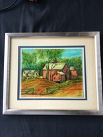 A gazdasági telep , G. Pajtenyi jelöléssel , keretezett festmény .