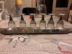 FŐÉV talpas ólomkristály pálinkáspohár szett tálcával (6 db)