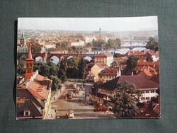 Képeslap,Csehország,Prága,villamos,Károly híd,városi látkép,részlet,1960-