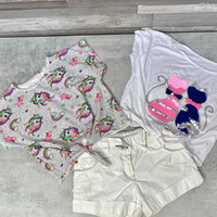 Next fehér nadrág 2 lányos felsővel 6-7 évesre