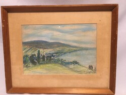 PTK szignóval pasztell tájkép , üvegezett keretben .