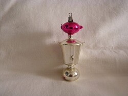 RÉGI ÜVEG KARÁCSONYFADÍSZ - EZÜST SZAMOVÁR + TEÁSKANNA!