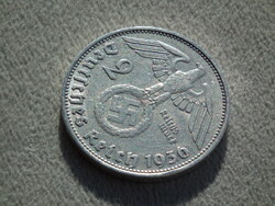 Németország, horogkeresztes ezüst birodalmi 2 Márka (Reichsmark), 1936 D