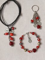 Boho/Etno Ékszerszett - Nyaklánc, karkötő és kulcstartó/táskadísz