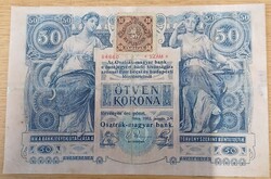 50 korona 1902 csehszlovák bélyeggel Restaurált Ritka