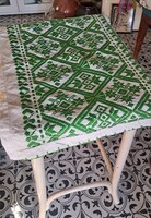 Erdélyi kalotaszegi írásos hímzett vászon párnahuzat,  zöld