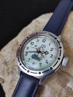 Szovjet szép Wostok Ampfibija 200 m Acéltokos  17 köves Mechanikus szép karóra