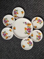 Alföldi porcelán színes retro virág mintás süteményes szett 6+1