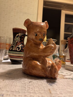 Bodrogkeresztúri 15 cm-es kézzel festett medve figura lépesmézzel – retro kerámia