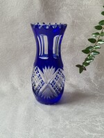 Antik kék kézi csiszolt ólomkristály váza