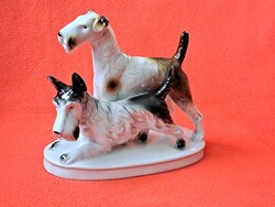 Német Lippelsdorfi (GDR) foxterrier kutya páros porcelán figura