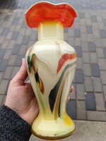 Fodros szájú muránói stílusú multicolor üveg váza