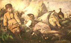 NAGYMÉRETŰ CSODÁS MAGYAR MANNHEIMER GUSZTÁV / 1859-1937 / SZÍNEZETT RÉZKARC   IGAZI KURIÓZUM !