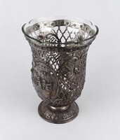 1X433 Antik üvegbetétes, áttört mintás, 800-as ezüst váza 586 g