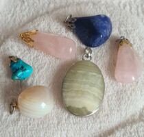 Mineral pendants: rose quartz, aquamarine,  turquoise, zebra calcite, agate