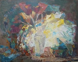 SZILVÁSSY PÁL ABSTRACT FLOWER STILL LIFE PAINTING