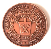 1986.OMBKE 74. Bányászat közgyűlés Miskolc bronz plakett Born Ignác