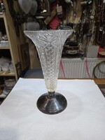Régi ezüstözött talpas kristály váza