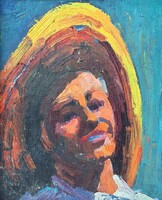 Börzsönyi Kollarits Ferenc: Portrait with hat of Irányi Iritz Sándor (oil painting) auctioned painting