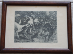 Vadász jelenet fekete fehér rézkarc