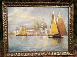 90x110 cm.! Lázár Szilárd festmény 1951  - Velence