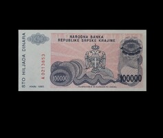 100 000 DINARA - SZERB-KRAJINA - 1993   UNC