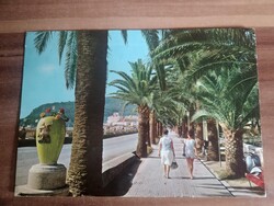 Régi képeslap, Olaszország, Diano Marina, Pálmafa sétány, 1970