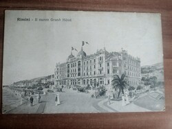 Régi képeslap, Olaszország, Rimini, Grand Hotel, pálmafa, postatiszta